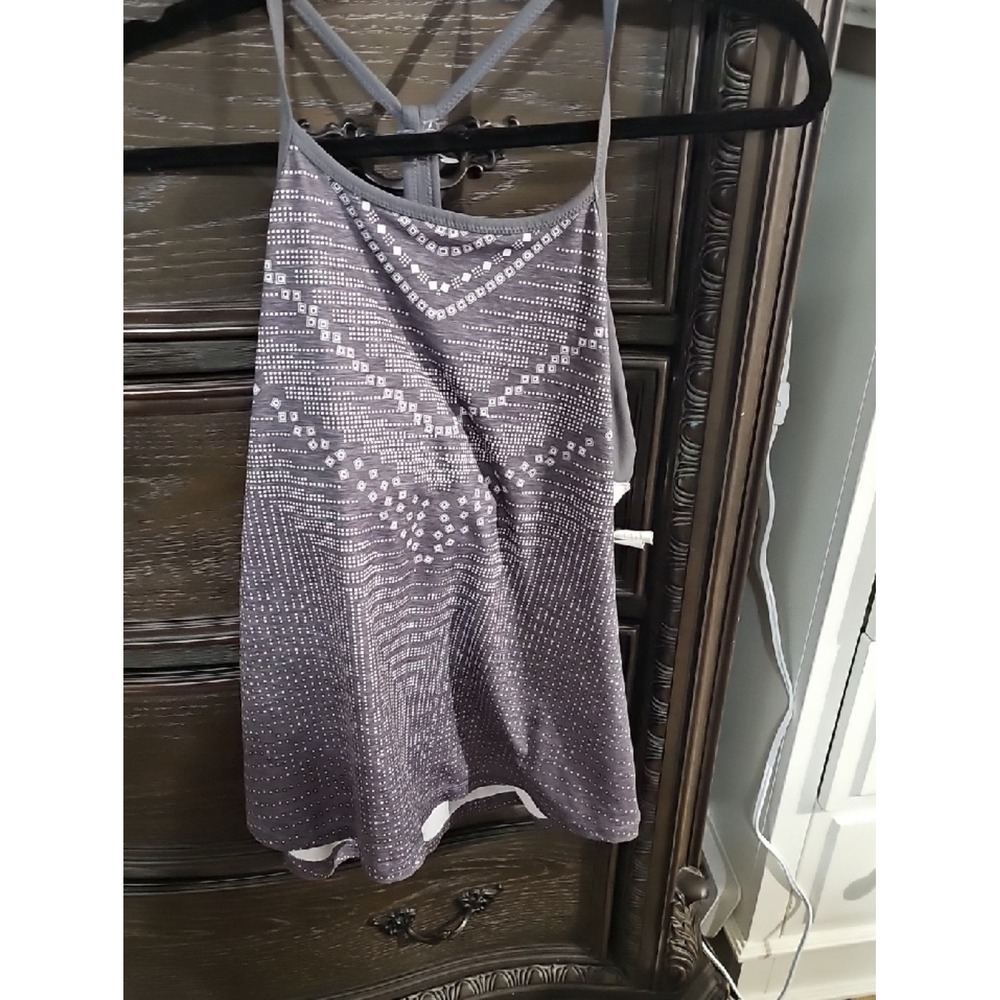 Prana Gray Geometric Print Active Tank Top with Built-in Shelf Bra Size M